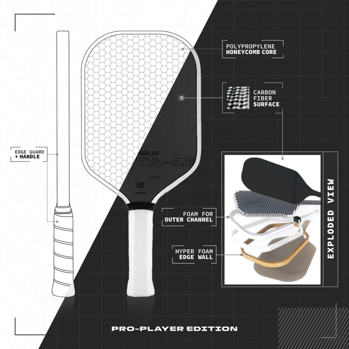 JOOLA Perseus MOD TA 15 Pro Player Edition Pickleball Paddle USAPA Approved 14mm Gen 3 Propulsion Core Carbon Surface JOOLA GEN3