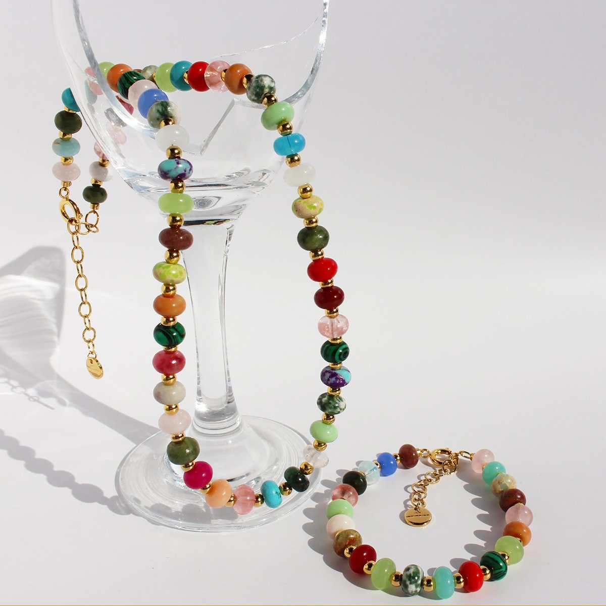 Niche design Rainbow Frisbee Natural stone handmade beaded necklace Hipster clavicle Chain Holiday Wind Bracelet 949