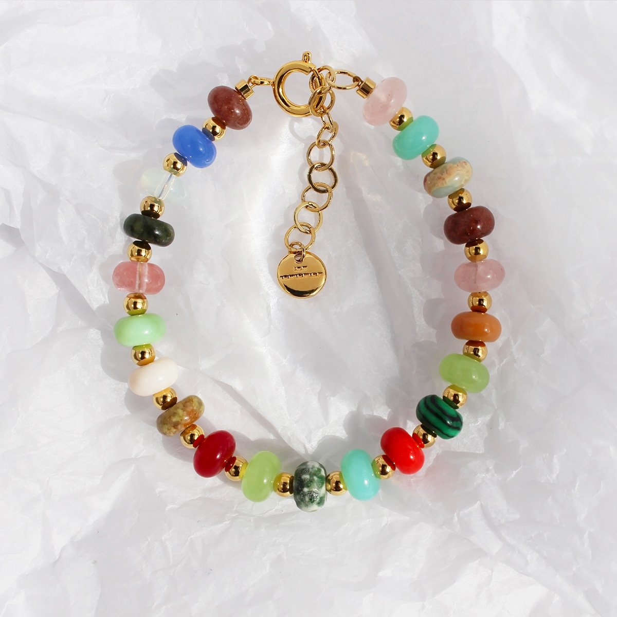 Niche design Rainbow Frisbee Natural stone handmade beaded necklace Hipster clavicle Chain Holiday Wind Bracelet 949
