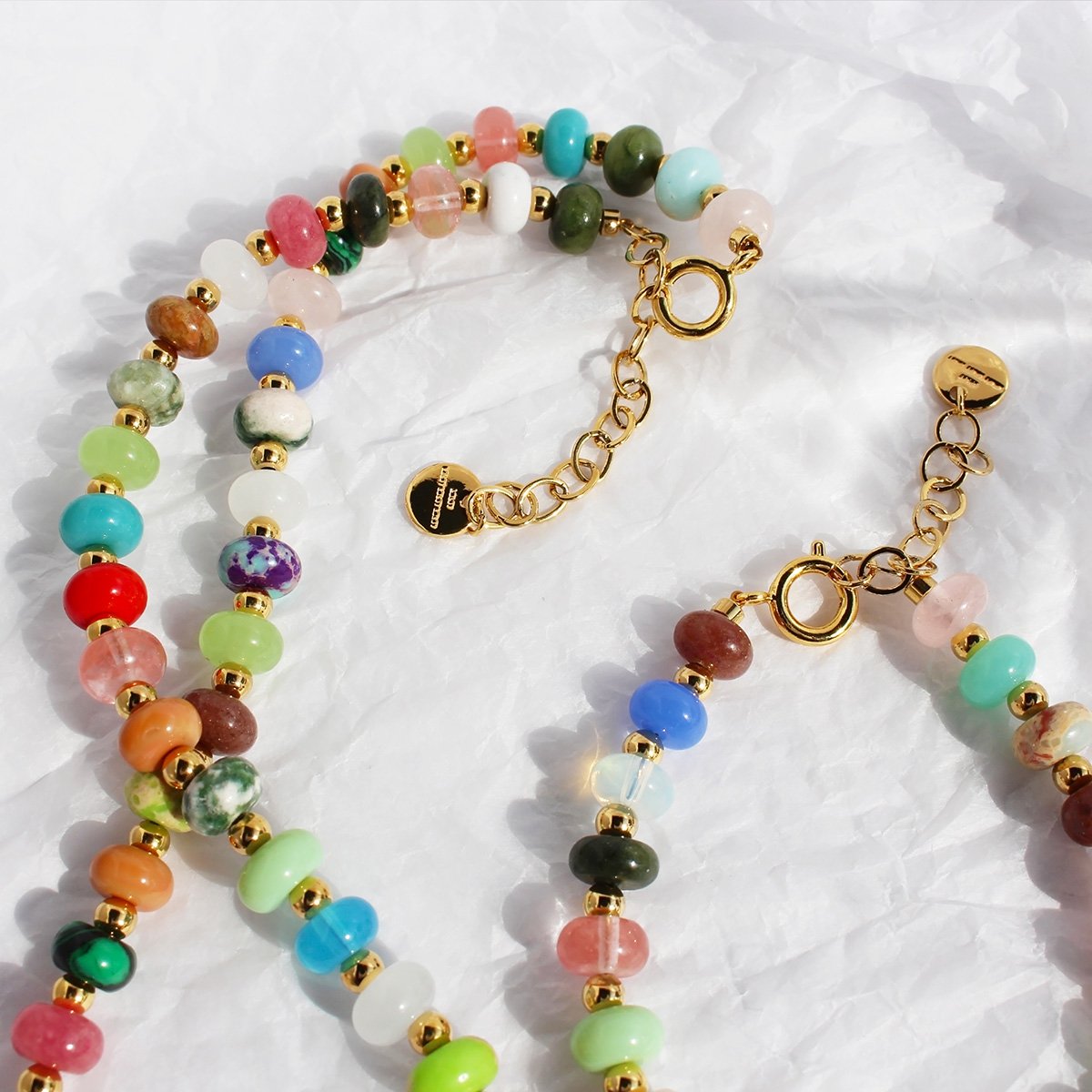 Niche design Rainbow Frisbee Natural stone handmade beaded necklace Hipster clavicle Chain Holiday Wind Bracelet 949