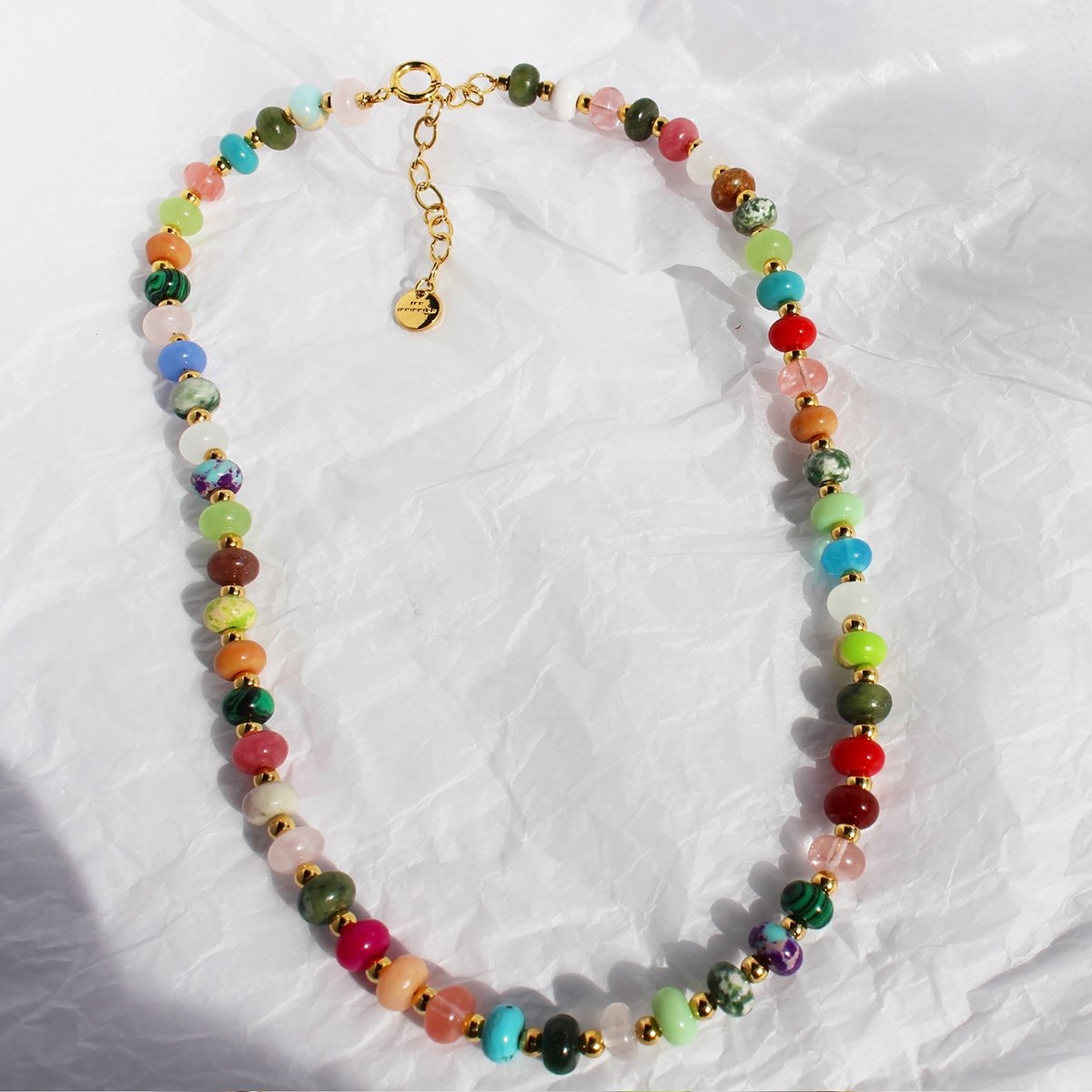 Niche design Rainbow Frisbee Natural stone handmade beaded necklace Hipster clavicle Chain Holiday Wind Bracelet 949