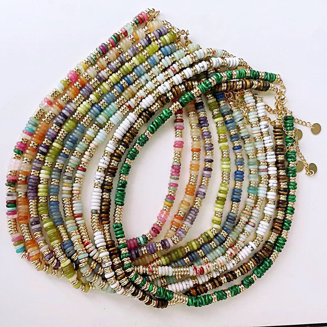 Bohemian Style Women's Necklace Fashionable Jade-Colored Frisbee New Ethnic Style Stainless Steel Jewelry with Gold Plating
