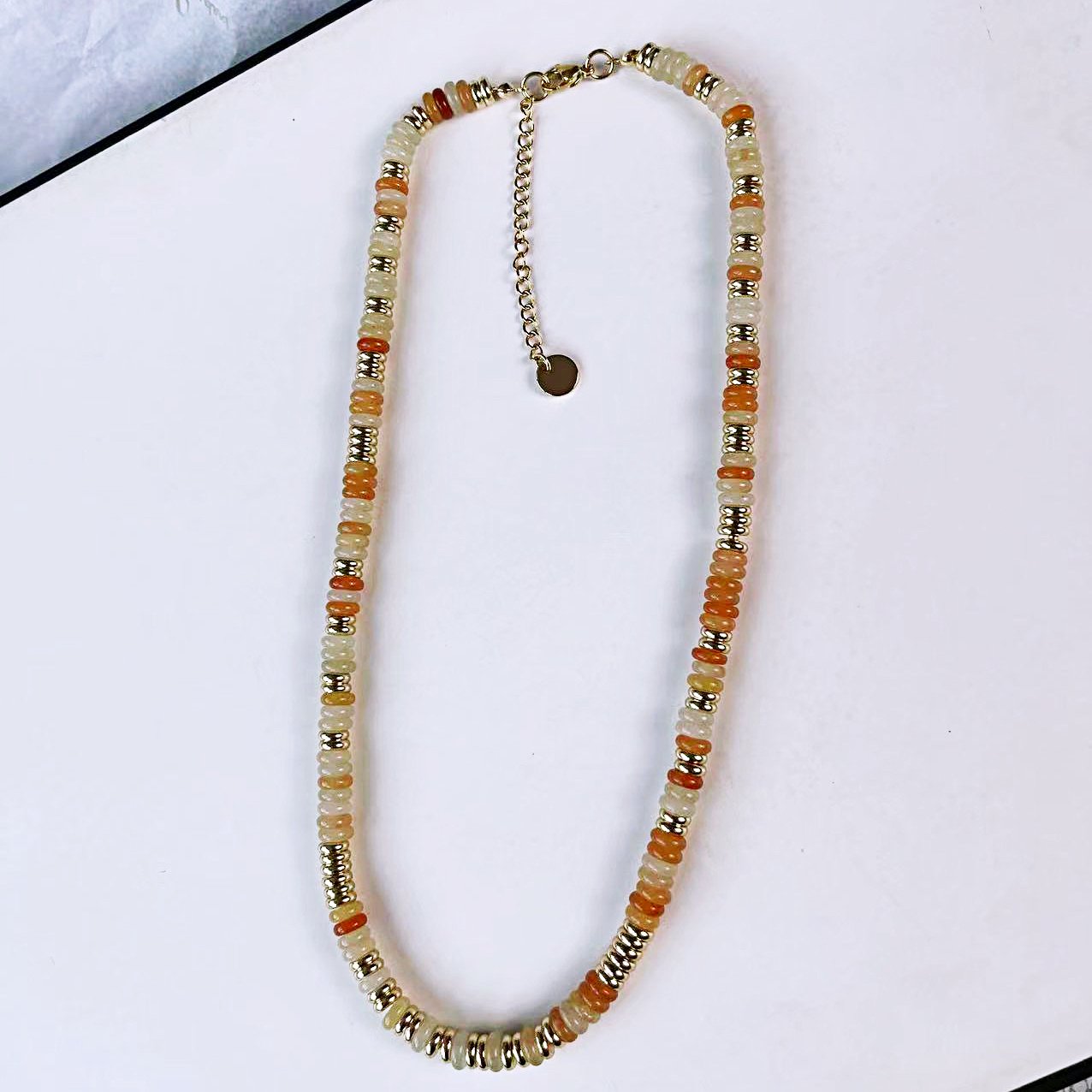 Bohemian Style Women's Necklace Fashionable Jade-Colored Frisbee New Ethnic Style Stainless Steel Jewelry with Gold Plating