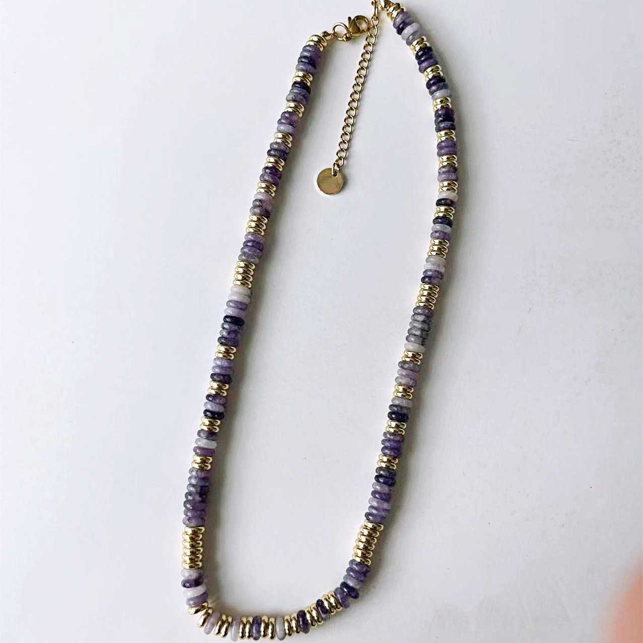 Bohemian Style Women's Necklace Fashionable Jade-Colored Frisbee New Ethnic Style Stainless Steel Jewelry with Gold Plating