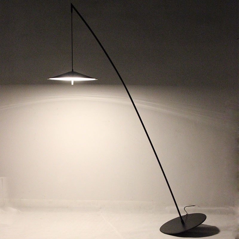 Ins Wind Led Personality Nordic Decoration Frisbee Fishing Rod Floor Lamp Foot Button Switch Floor Light Iron Tall Pole Lamp