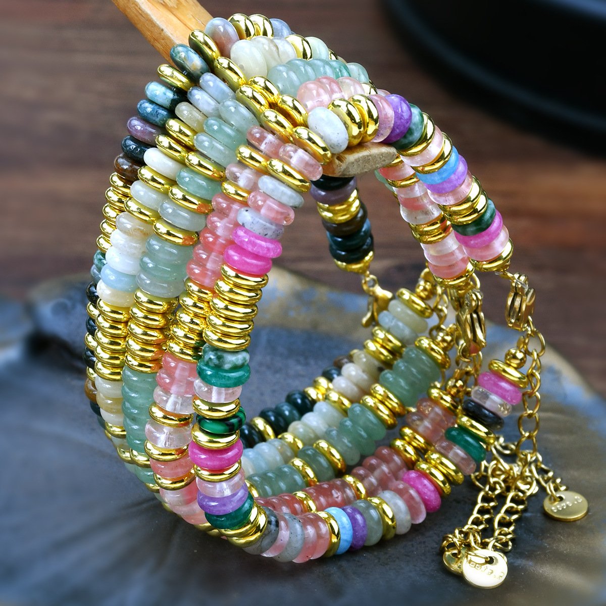 Natural stone Crystal Frisbee Bead Bracelet Women's Indian colored agate beaded girlfriends bracelet