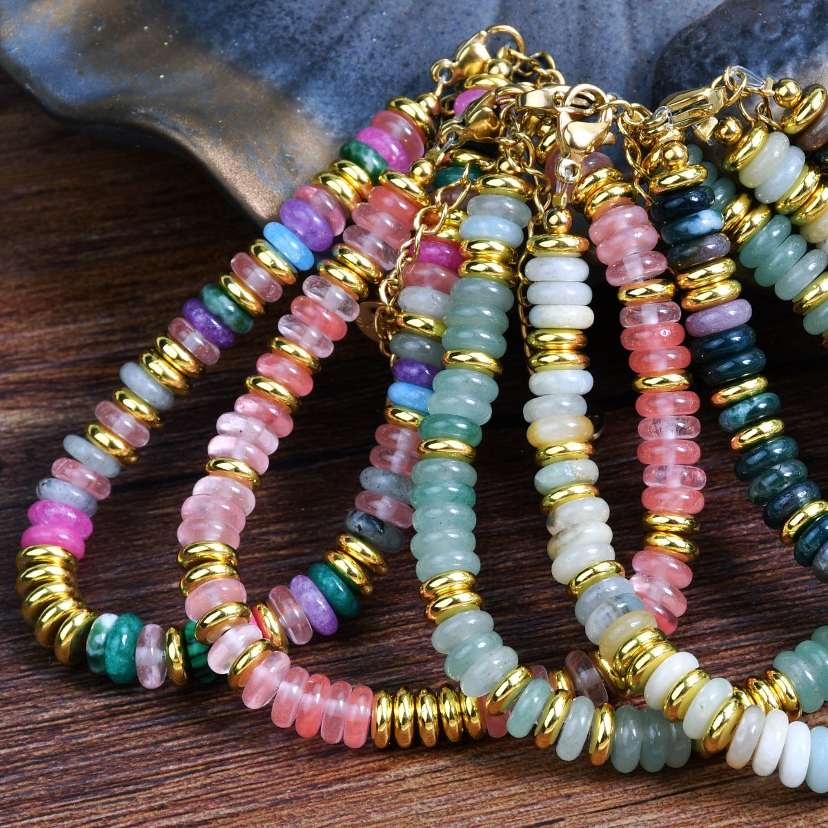 Natural stone Crystal Frisbee Bead Bracelet Women's Indian colored agate beaded girlfriends bracelet