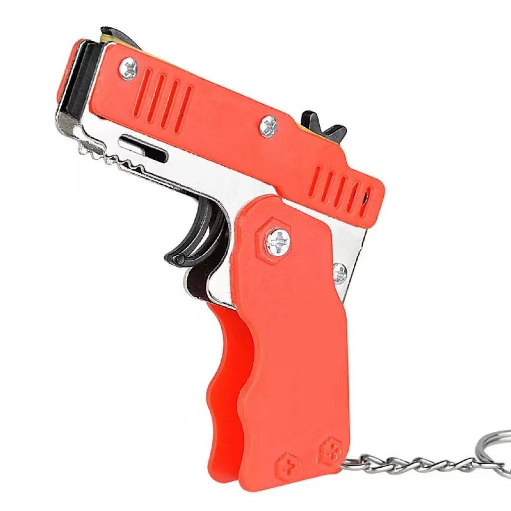 Children can fold a rubber gun firing rubber band pistol metal keychain toy