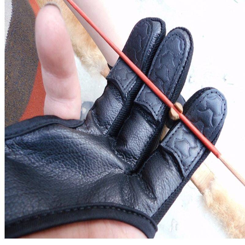Traditional bow rotation bow and arrow Mediterranean deer skin three finger guards gloves shot shooting arrow leather protective gear ejection