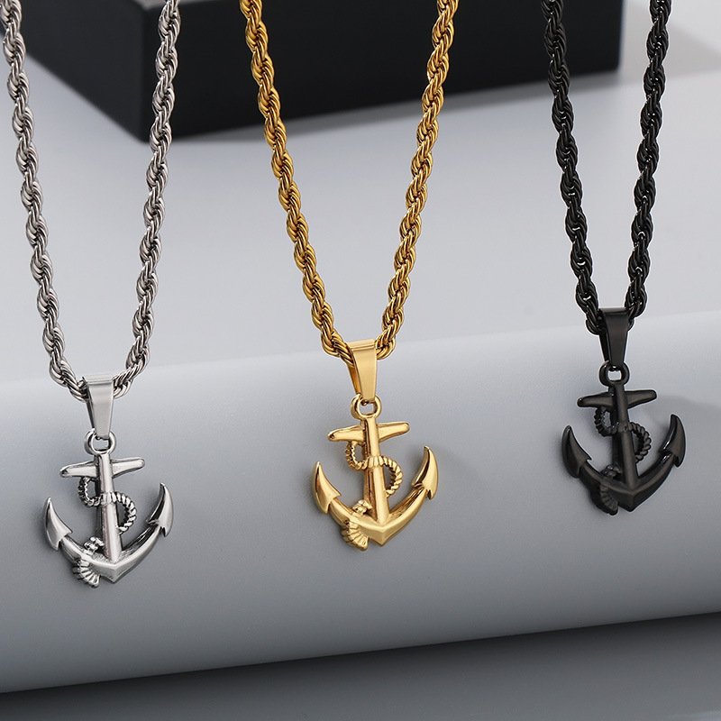 Creative Anchor Pendant Necklace Fashion Popular Sweater Necklace Personality Hip Hop Stainless Steel Anchor Necklace