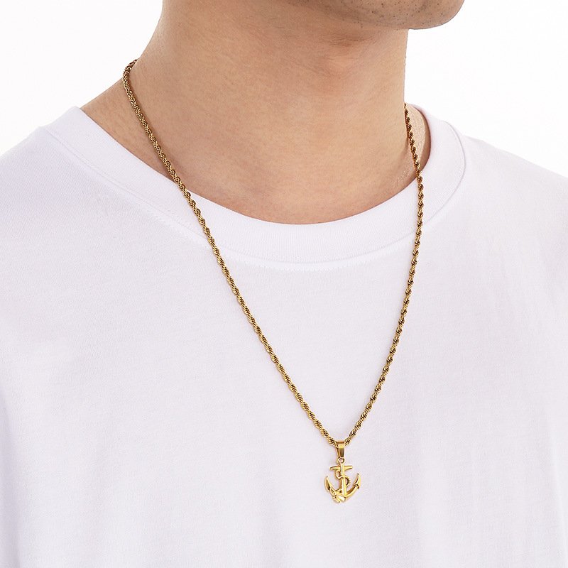 Creative Anchor Pendant Necklace Fashion Popular Sweater Necklace Personality Hip Hop Stainless Steel Anchor Necklace