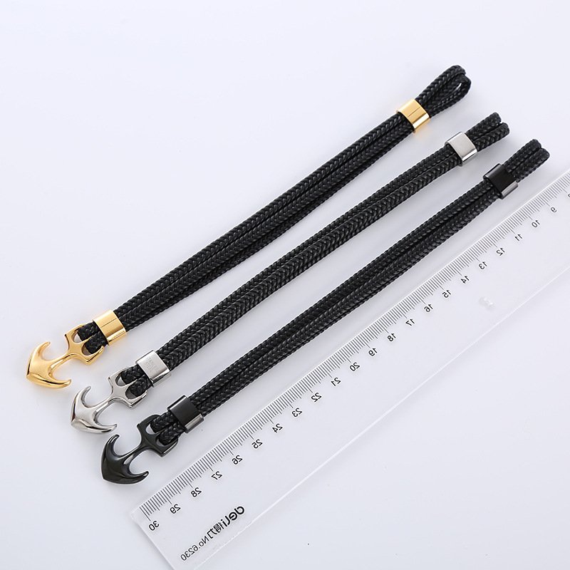 Luxury Jewelry Cowhide Fashion Men Boat Ocean Stainless Steel Anchor Leather Bracelet for Men