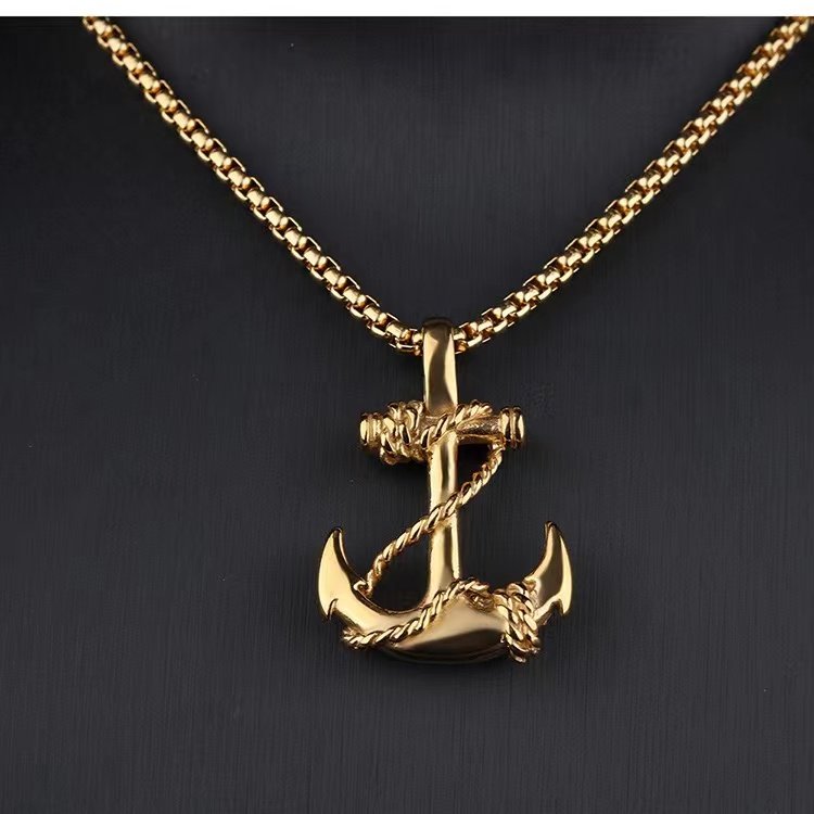 Hip Hop Men Titanium Steel Personality Boat Anchor Pendant Stainless Steel Necklace