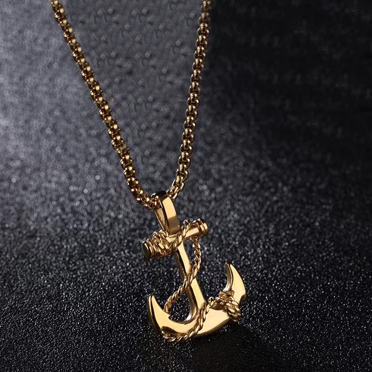 Hip Hop Men Titanium Steel Personality Boat Anchor Pendant Stainless Steel Necklace