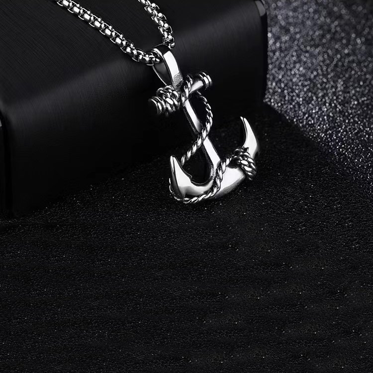 Hip Hop Men Titanium Steel Personality Boat Anchor Pendant Stainless Steel Necklace