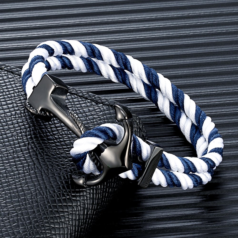 Unisex Outdoor Black Stainless Steel Sailing Anchor Buckle High Quality Polyester Umbrella Cord Couple Milan Rope Bracelets
