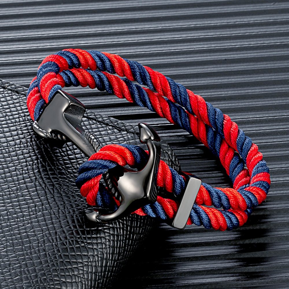 Unisex Outdoor Black Stainless Steel Sailing Anchor Buckle High Quality Polyester Umbrella Cord Couple Milan Rope Bracelets