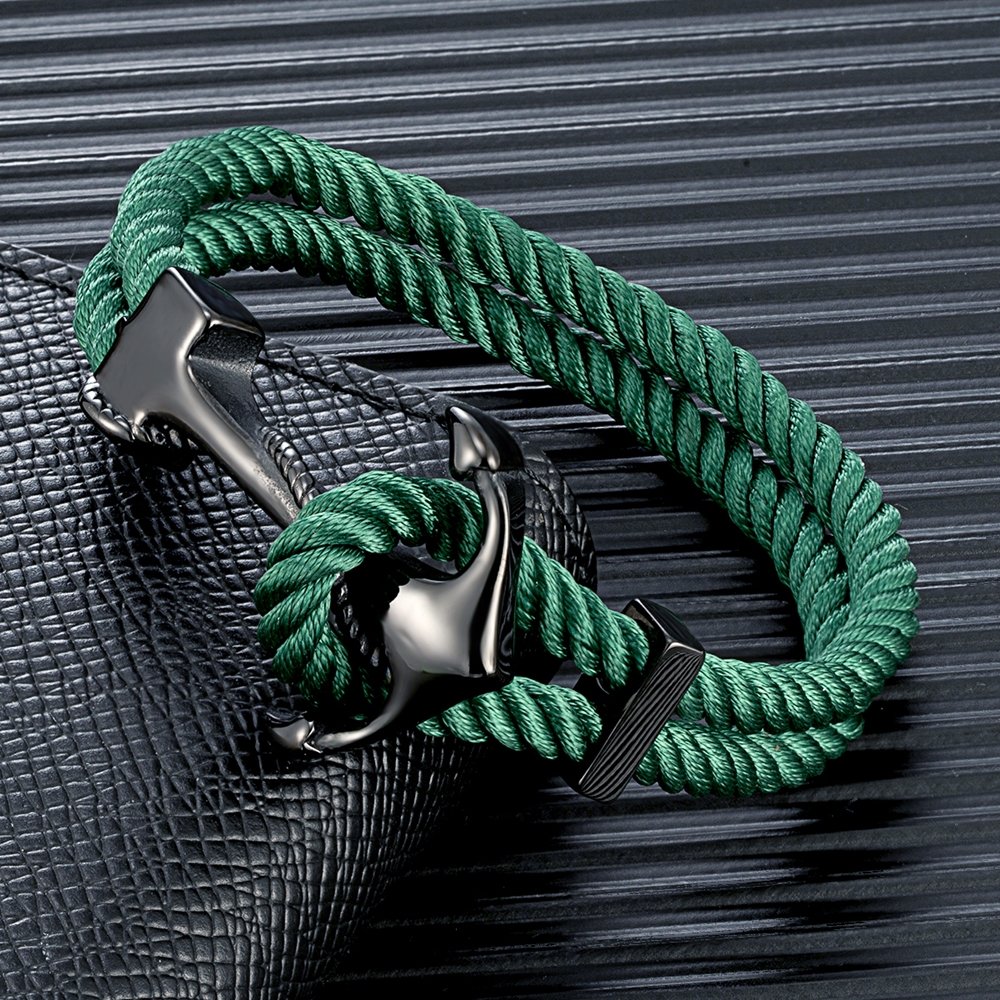 Unisex Outdoor Black Stainless Steel Sailing Anchor Buckle High Quality Polyester Umbrella Cord Couple Milan Rope Bracelets