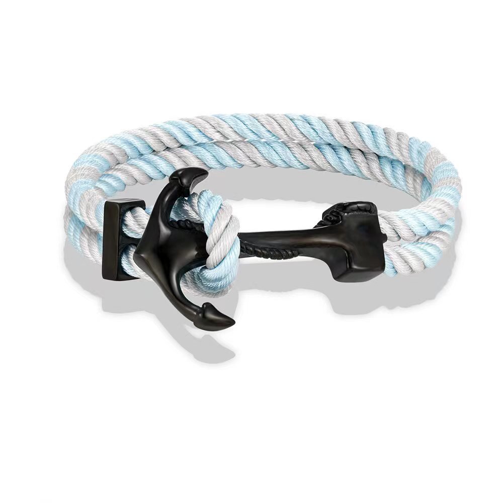Unisex Outdoor Black Stainless Steel Sailing Anchor Buckle High Quality Polyester Umbrella Cord Couple Milan Rope Bracelets