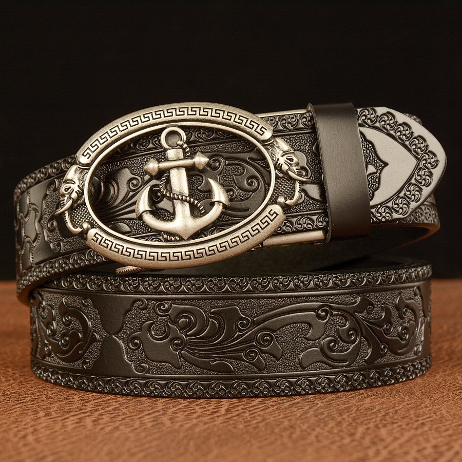 Sailor Personality Boat Anchor Genuine Leather Belt Automatic Buckle Men Belt Cowhide Leisure Carved Belt