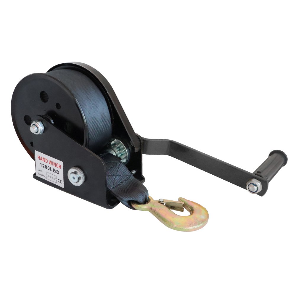 1000KG advanced self-locking manual belt winch, marine trailer hand cranked winch with webbing anchor winch