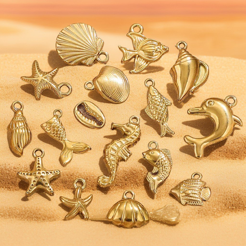 Stainless Steel 18k PVD Gold Plated Ocean Life Sea Marine Animal Seashell Charms Pendants Necklace Bracelet Jewelry Making