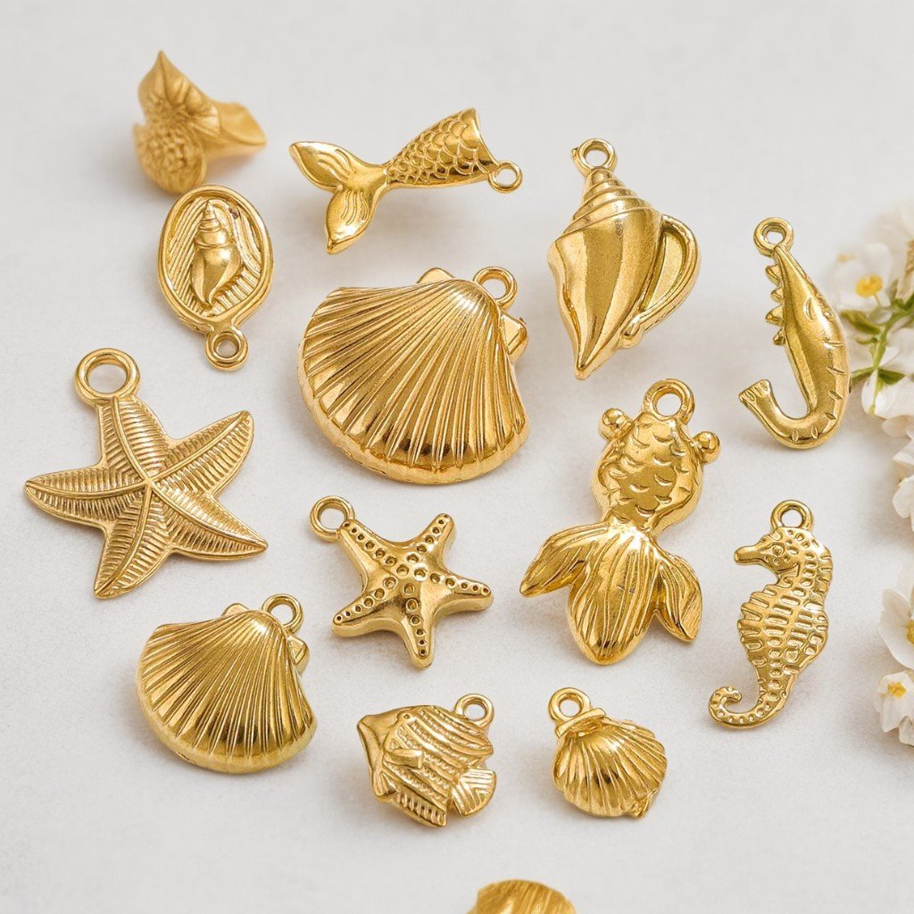 Stainless Steel 18k PVD Gold Plated Ocean Life Sea Marine Animal Seashell Charms Pendants Necklace Bracelet Jewelry Making