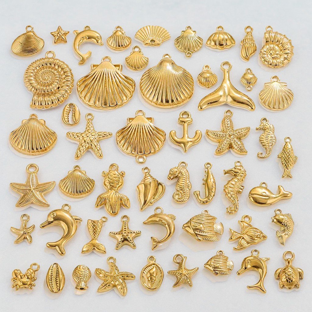 Stainless Steel 18k PVD Gold Plated Ocean Life Sea Marine Animal Seashell Charms Pendants Necklace Bracelet Jewelry Making