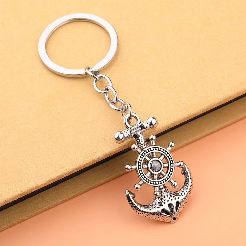 High Quality Rotatable Retro Pirate Ship Anchor Keyring Helm Summer Design Souvenir Charms Boat Anchor Mettal Keychain