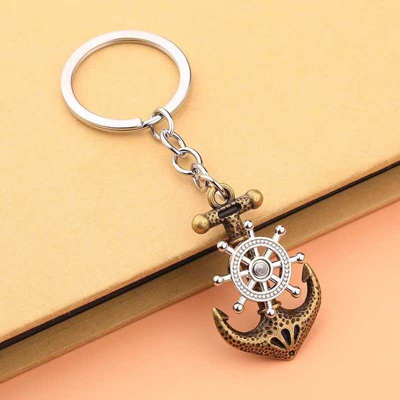 High Quality Rotatable Retro Pirate Ship Anchor Keyring Helm Summer Design Souvenir Charms Boat Anchor Mettal Keychain