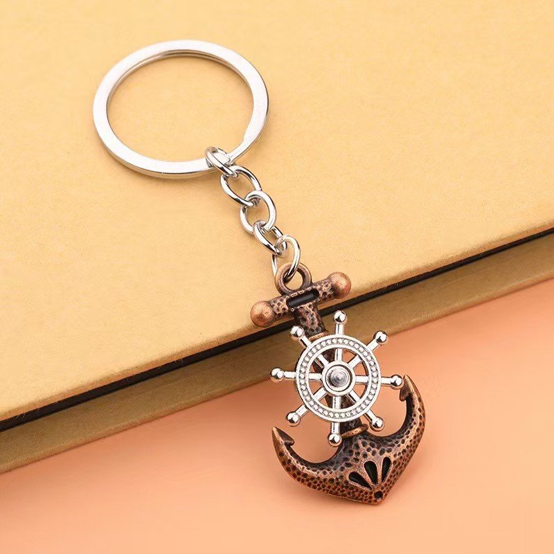 High Quality Rotatable Retro Pirate Ship Anchor Keyring Helm Summer Design Souvenir Charms Boat Anchor Mettal Keychain