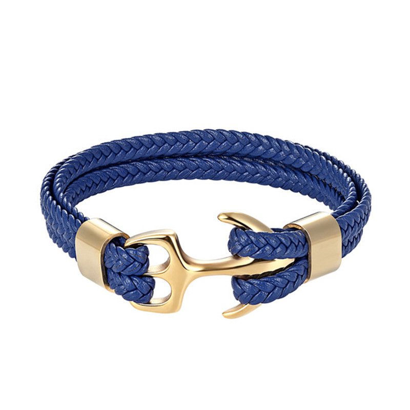 Vintage Fine Jewelry Boat Anchor Charm for Men Stainless Steel Leather Bracelets Red Lucky Color Fashionable Bracelets Rope