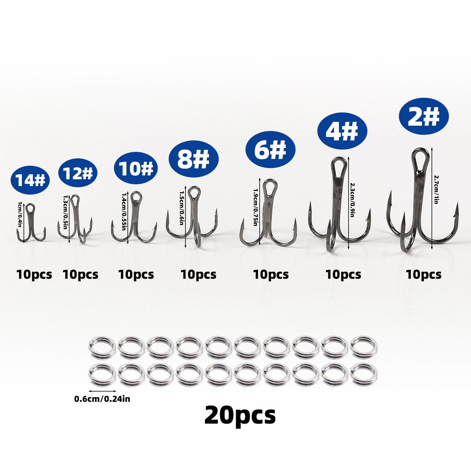 90pcs Fishing Treble Hook Box Single Hook with Barbs High Carbon Steel Fishing Anchor Hooks Fishing Accessories