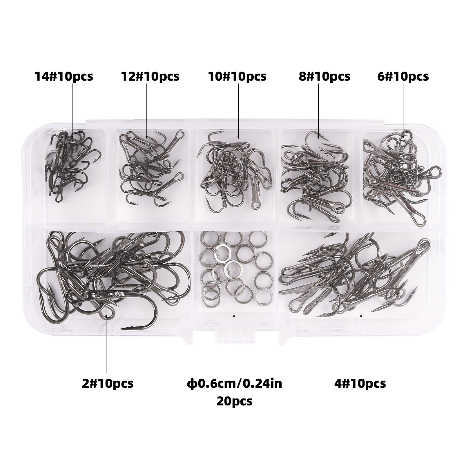 90pcs Fishing Treble Hook Box Single Hook with Barbs High Carbon Steel Fishing Anchor Hooks Fishing Accessories