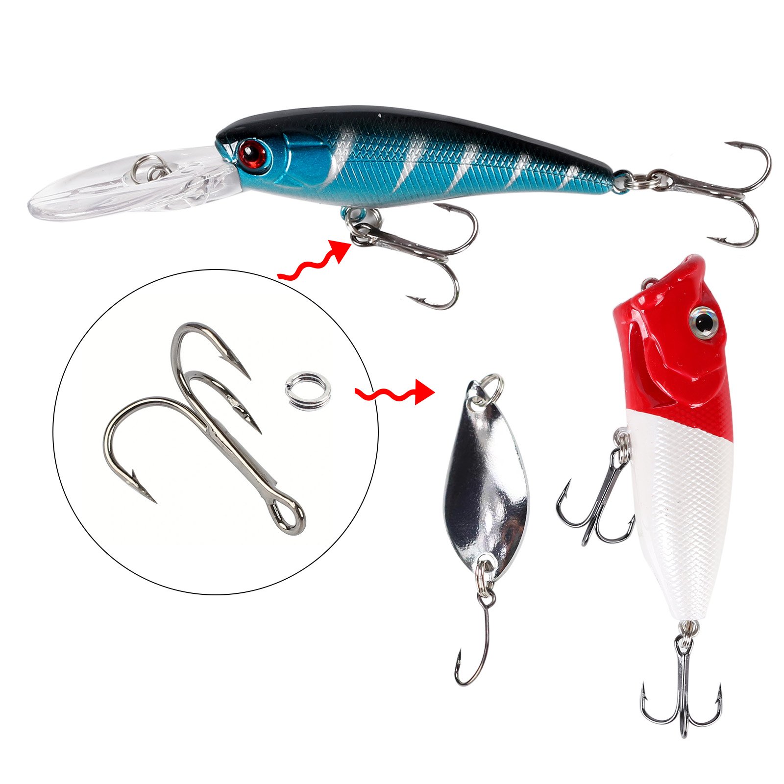 90pcs Fishing Treble Hook Box Single Hook with Barbs High Carbon Steel Fishing Anchor Hooks Fishing Accessories
