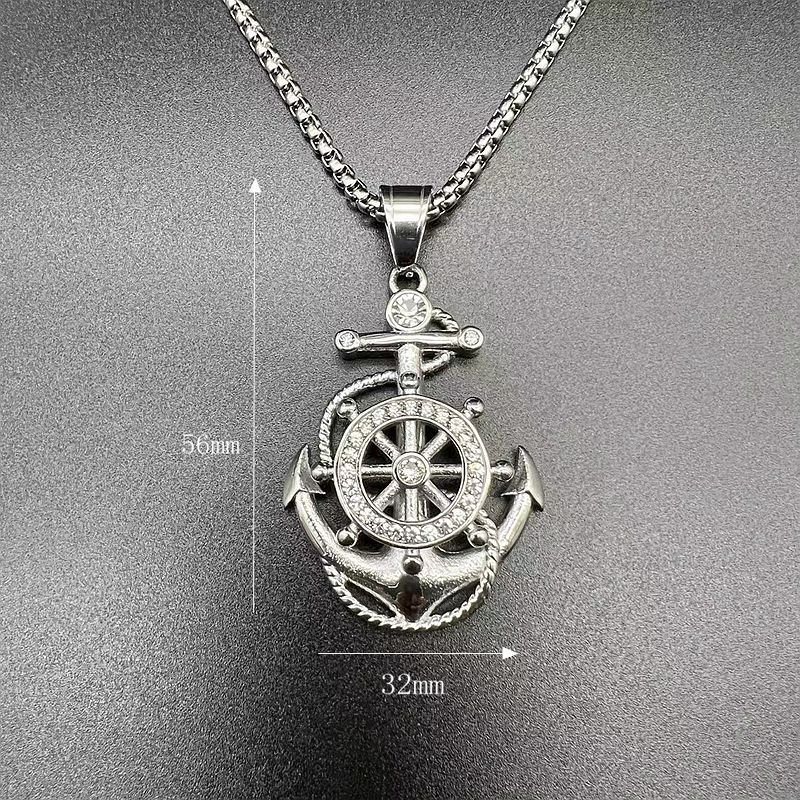 Men's 18K Gold Plated Stainless Steel Travelers Graduates Sailors Nautical Jewelry Gift Compass Navy Ship Rudder Anchor Pendant