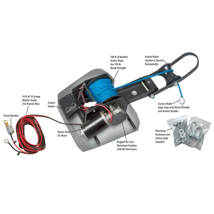 12V Boat Anchor Winch Standard Anchor 35lbs Fisher Boat Winch for Fresh Water Marine Pontoon Winch with Wireless Remote GDYAC35