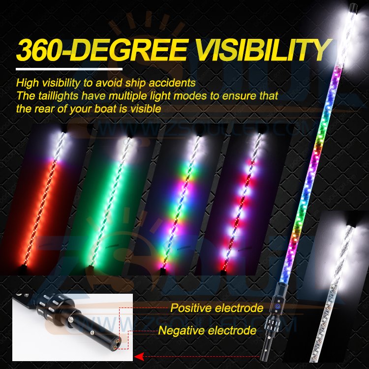4FT Multicolor Boat Navigation Lights LED Boat Whip Lights Anchor Running Stern Light Boat Accessories