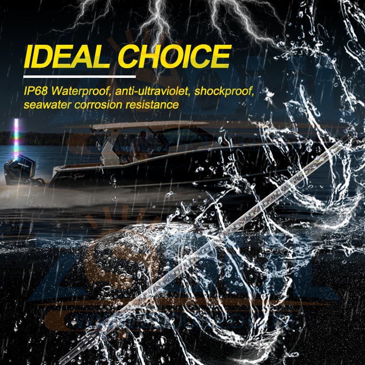 4FT Multicolor Boat Navigation Lights LED Boat Whip Lights Anchor Running Stern Light Boat Accessories