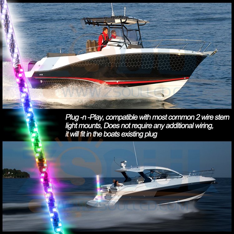 4FT Multicolor Boat Navigation Lights LED Boat Whip Lights Anchor Running Stern Light Boat Accessories