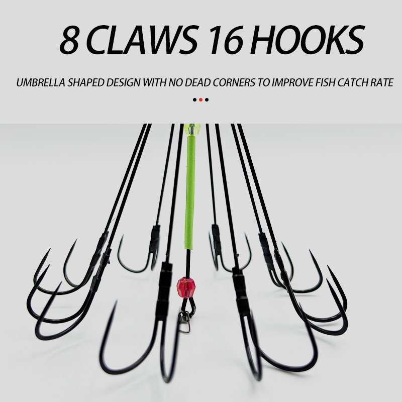 8 Claw 16 Hook Squid Bait Trap Fishing Lures Cage Luminous Fishing Hook Eight Claw Anchor Hook Fishing Group