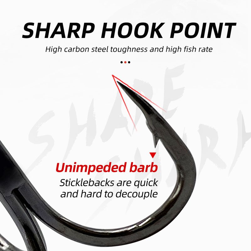 Sea Fishing Sharp Treble Hooks High Carbon Steel 3X Strong Fishing Hook Triple Anchor Hooks for Big Game Bluefish Salmon