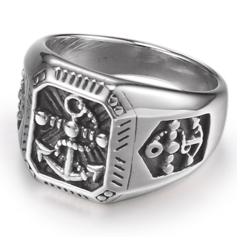 DICAYLUN Titanium Steel Jewelry Men's Jewelry Accessories Vintage Stainless Steel Ring Pirate Boat Achor Silver Men Ring