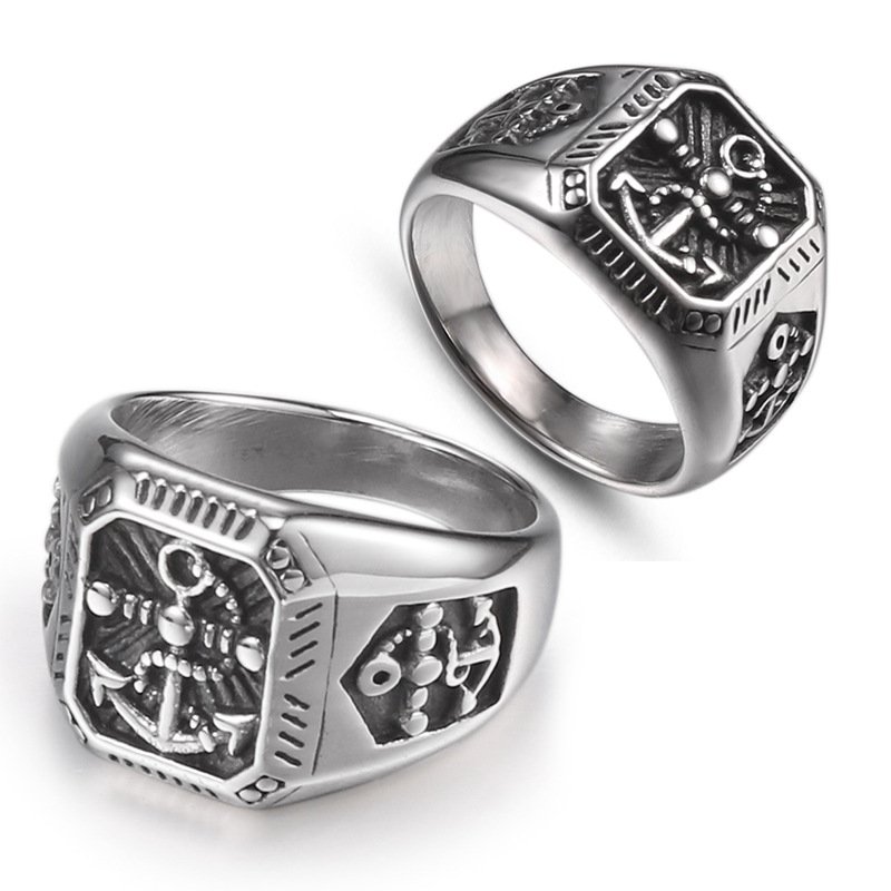 DICAYLUN Titanium Steel Jewelry Men's Jewelry Accessories Vintage Stainless Steel Ring Pirate Boat Achor Silver Men Ring