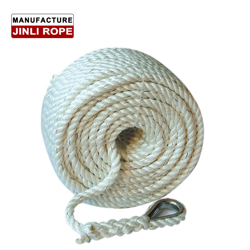JINLI 3 Strands Twisted Nylon/Polyester Winch Anchor Line for Boat Mooring Rope Supplier