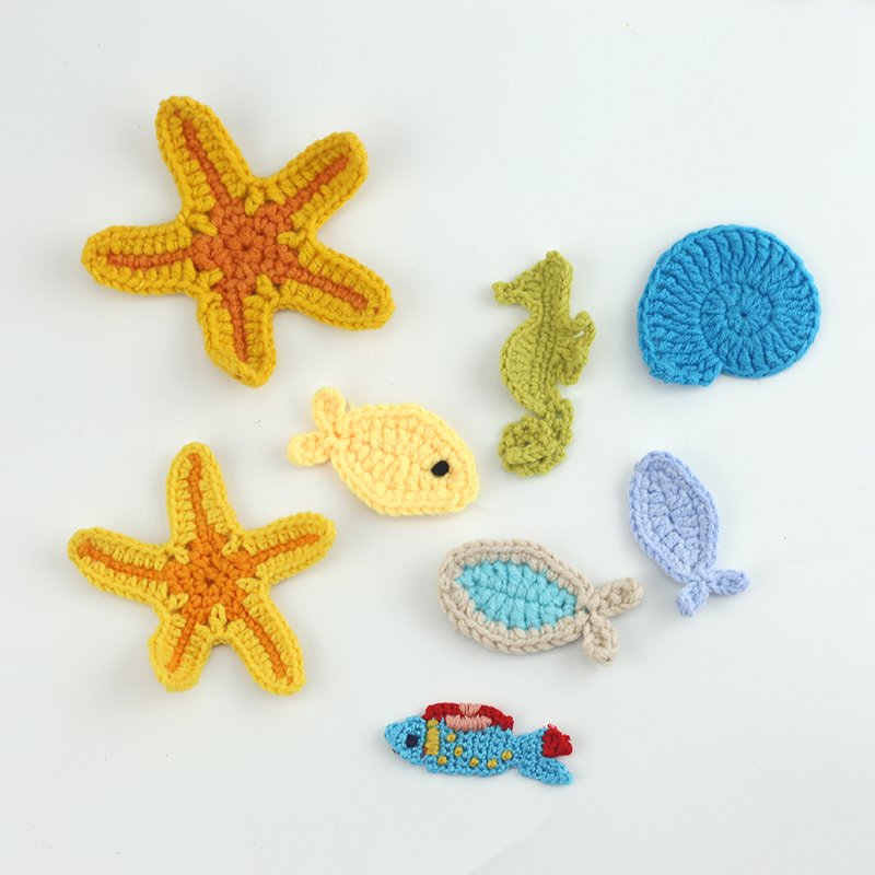 Handmade Crochet Sea Animal Anchor Fishstar Boat Crochet Handmade Clothing Bag and Garment Accessories