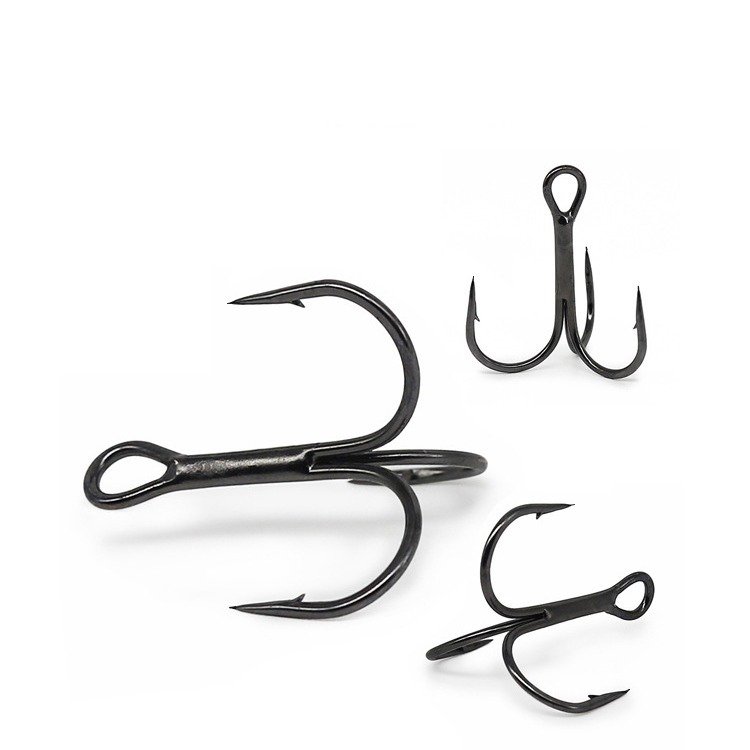 9019-1X Strong Black Nickel Blood Three Hook with Barbed Anchor Fish Hook Treble Fishing Hooks