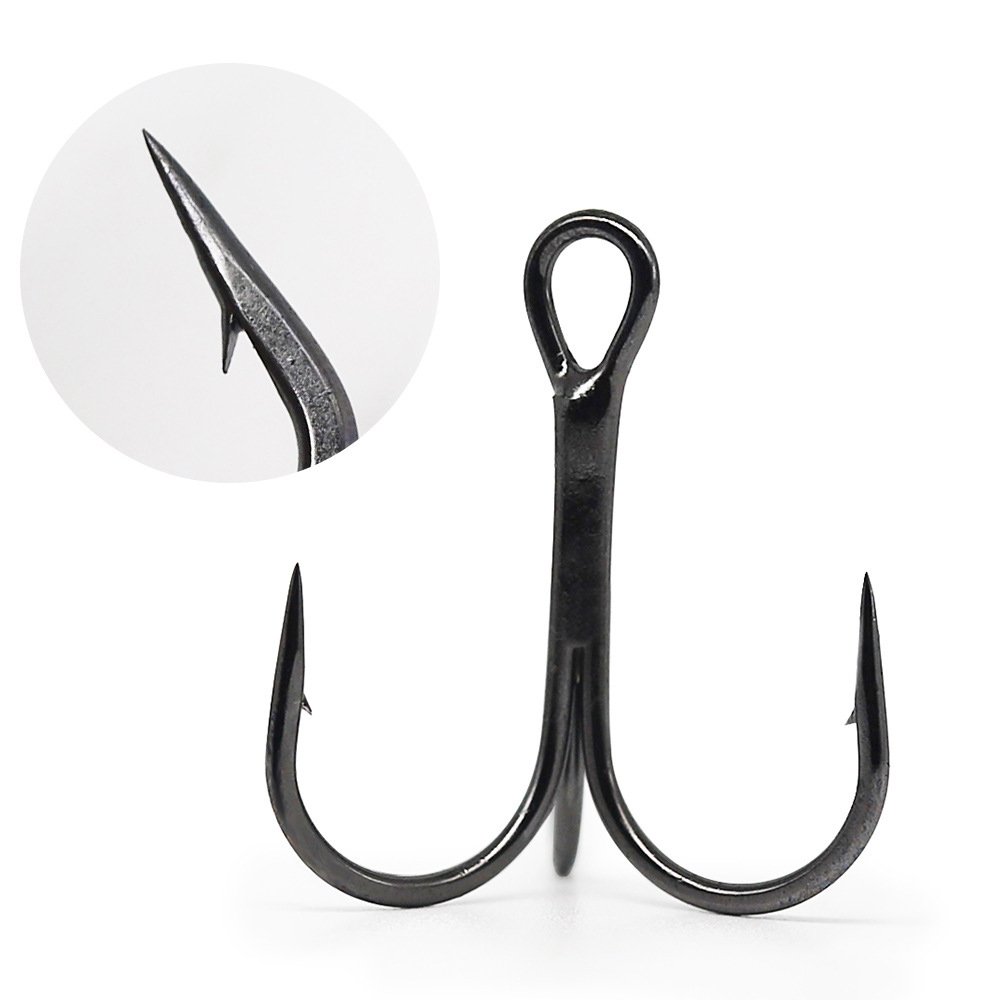 9019-1X Strong Black Nickel Blood Three Hook with Barbed Anchor Fish Hook Treble Fishing Hooks