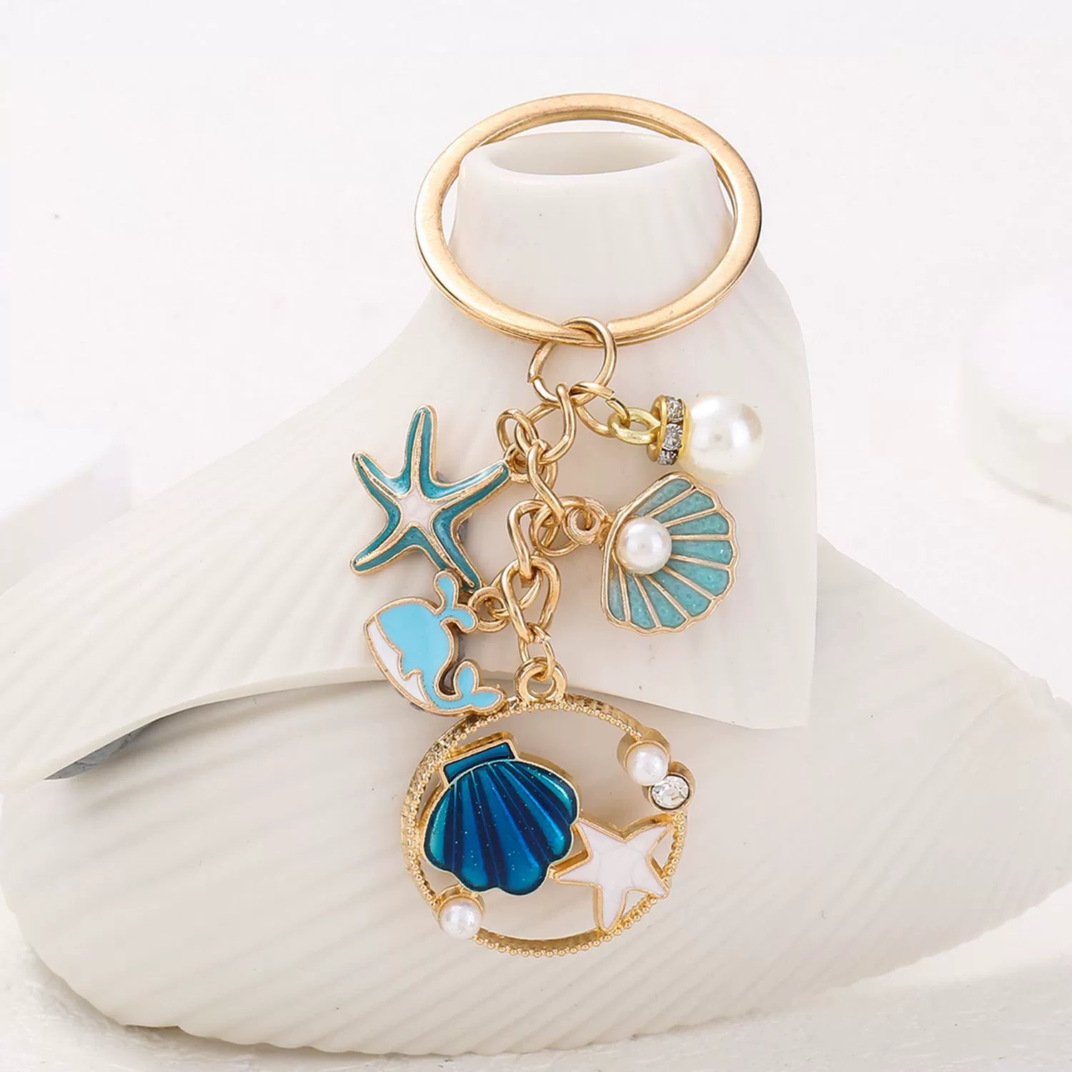 Anchor Life Buoy Boat Navy Soldier Keychain Seashell Turtle Seahorse Dolphin Beach Ocean Keychain Seaside Bag Charm Accessories