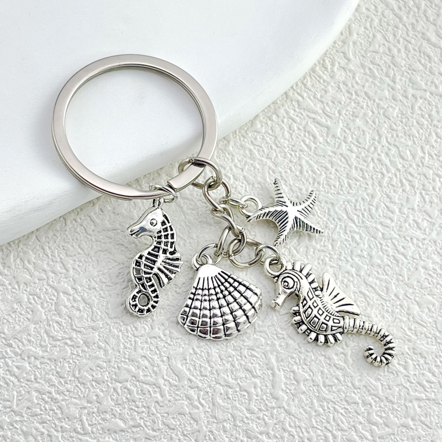 Anchor Life Buoy Boat Navy Soldier Keychain Seashell Turtle Seahorse Dolphin Beach Ocean Keychain Seaside Bag Charm Accessories